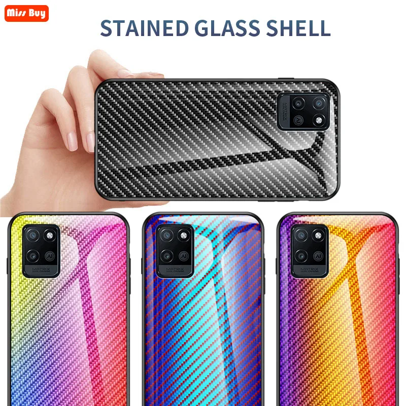 

For Realme Findx3 Case Carbon Fiber Tempered Glass For OPPO A94 Realme V11 5G Reno6 A94 Cover Soft Edge Bumper Protective Shell