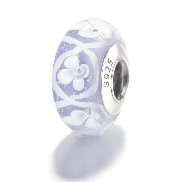

S925 Sterling Silver Fit Original Pan Magnolia Bloom Murano Glass Charm Beads for Women Bracelets Bangles Gift DIY Jewelry