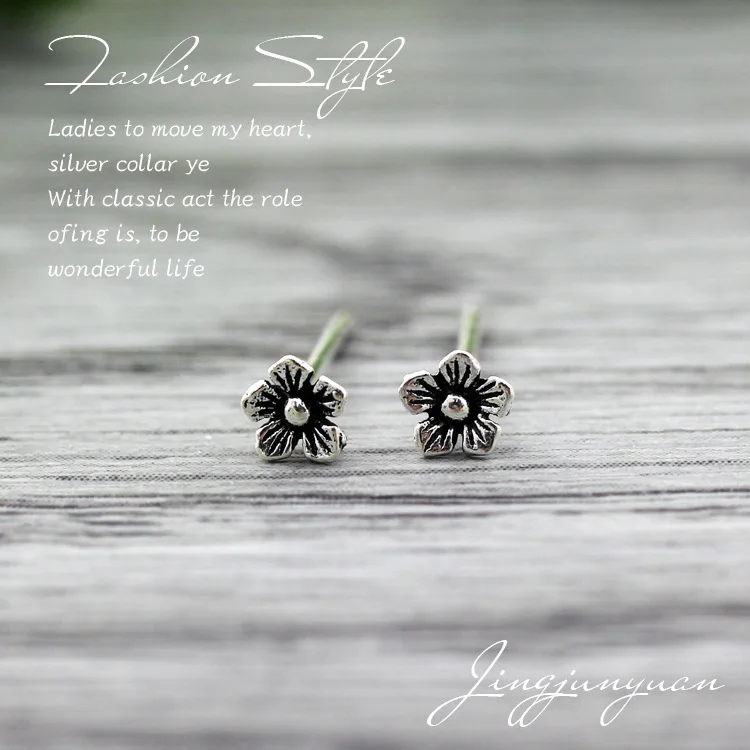 

BUDROVKY Vintage Antique Silver Flower Earrings Stud for Girls 925 Sterling Silver Small Earrings Jewelry