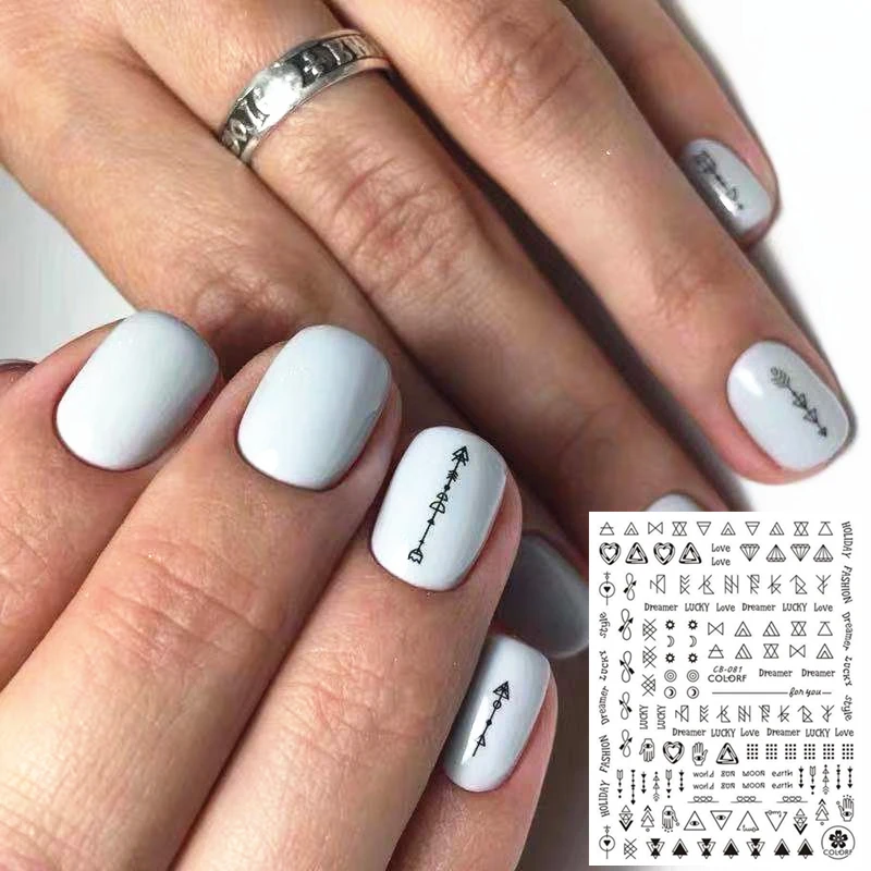 

CB series CB-81 BLACK WHITE GOLD SILVER Arrow ART FLOWER ROUND 3d nail art stickers decal template diy nail tool decorations