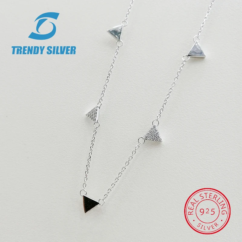 

Real 925 Sterling Silver Pendant Necklace Chain Choker 45cm Cubic Zircon for Women Jewelry rose gold