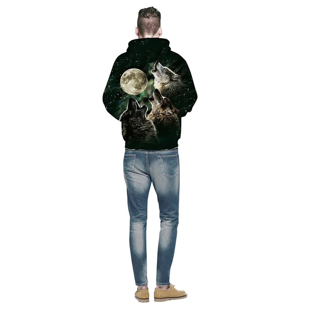 

3d Sweatshirts Men/Women Hoodies Print Three Moon Wolf Hiphop Pullover Hooded Tracksuit Tops YXQL315