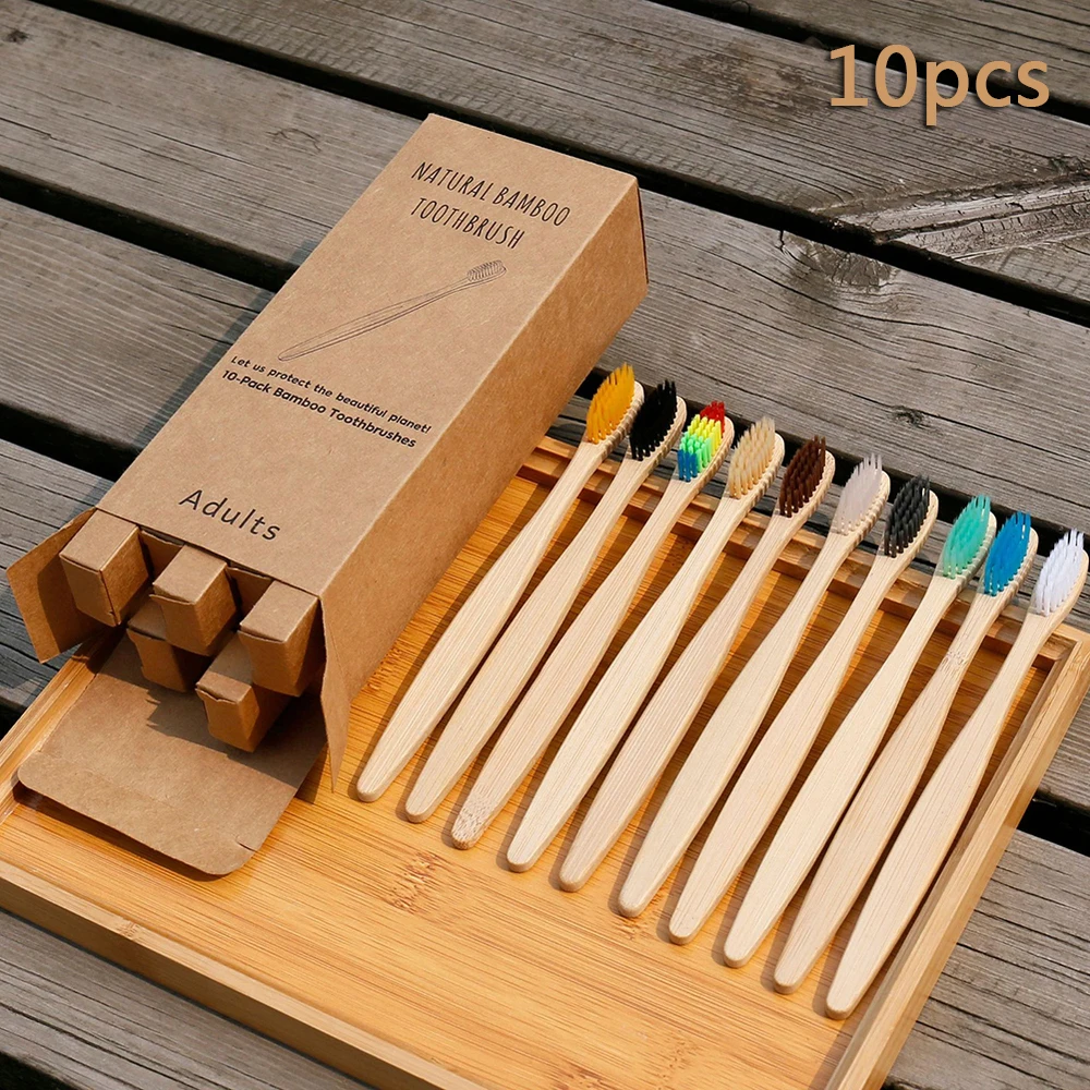 Зубная щетка 10 шт. Экологичная бамбуковая зубная радуга биоразлагаемая мягкое