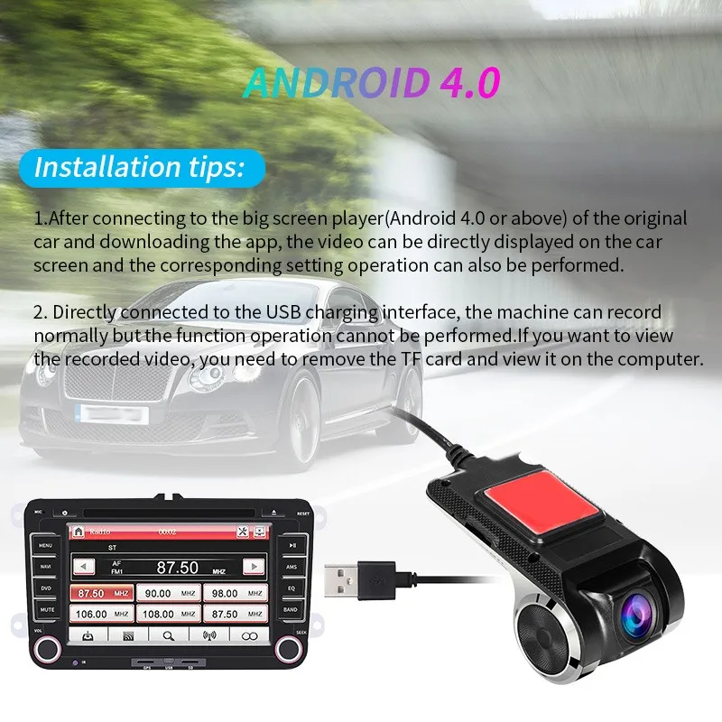 Full HD 1080P ADAS USB видеорегистратор автомобильный DVR Android с циклической записью