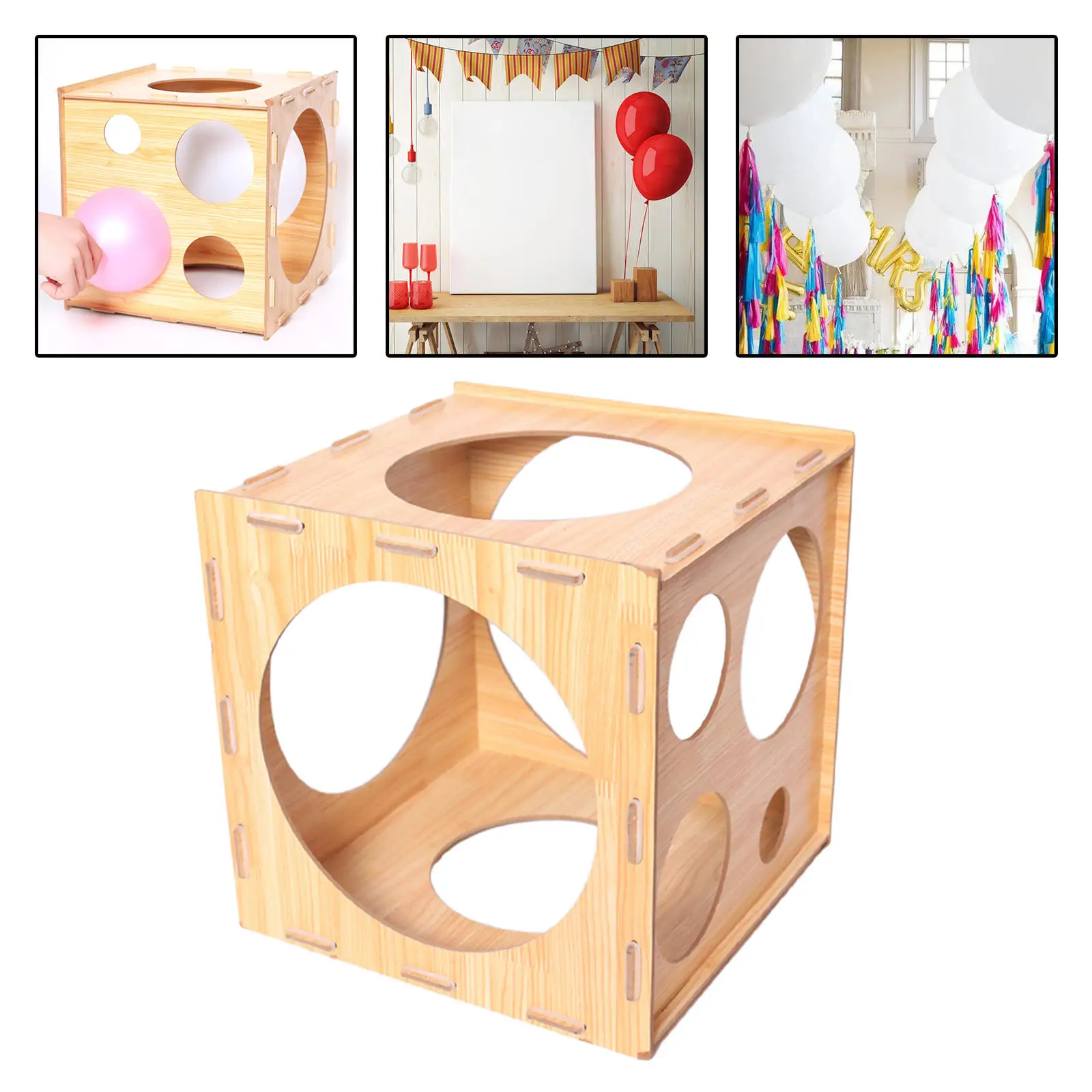 2-10 inch Balloon Sizer Box Wooden Collapsible 9 Holes Balloon Size Measurement Box for Birthday Balloon Arches Wedding Party