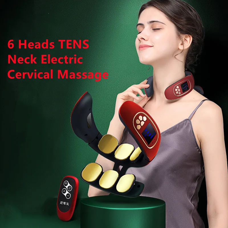 

TENS Wireless Heat Cervical Vertebra Relax Pain Kneading Massage Machine 6 Heads Smart Electric Neck And Back Pulse Massage Tool