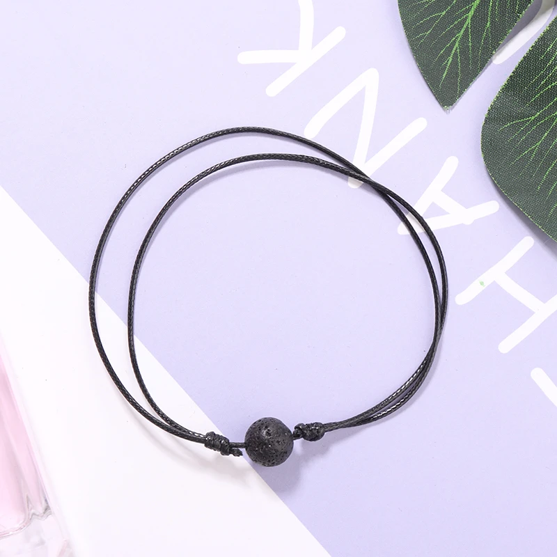 Трендовые черные кожаные браслеты с подвеской из лавы для женщин и мужчин