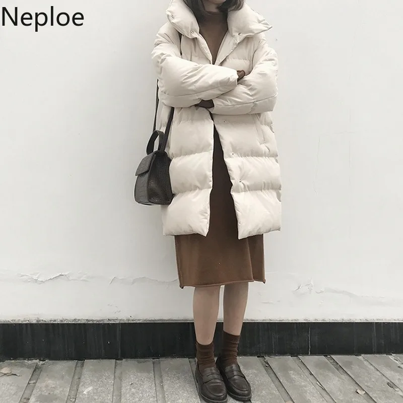Neploe/винтажное простое зимнее хлопковое пальто для женщин стоячий воротник макси