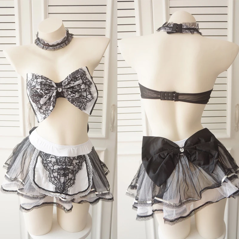 OJBK Anime Cosplay Costume Cute Sexy Lingerie Bow-knot Bra Set Erotic Maid Uniform Kawaii Underwear Princess Outfit For Women |