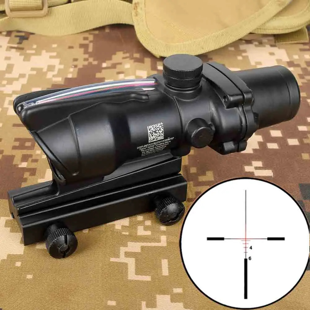 Зеленый Hunting 4X32 ACOG Real Fiber Scope BDC Chevron Horseshoe Reticle Tactical Optical Sights for cal.223.308 - Цвет: Зеленый