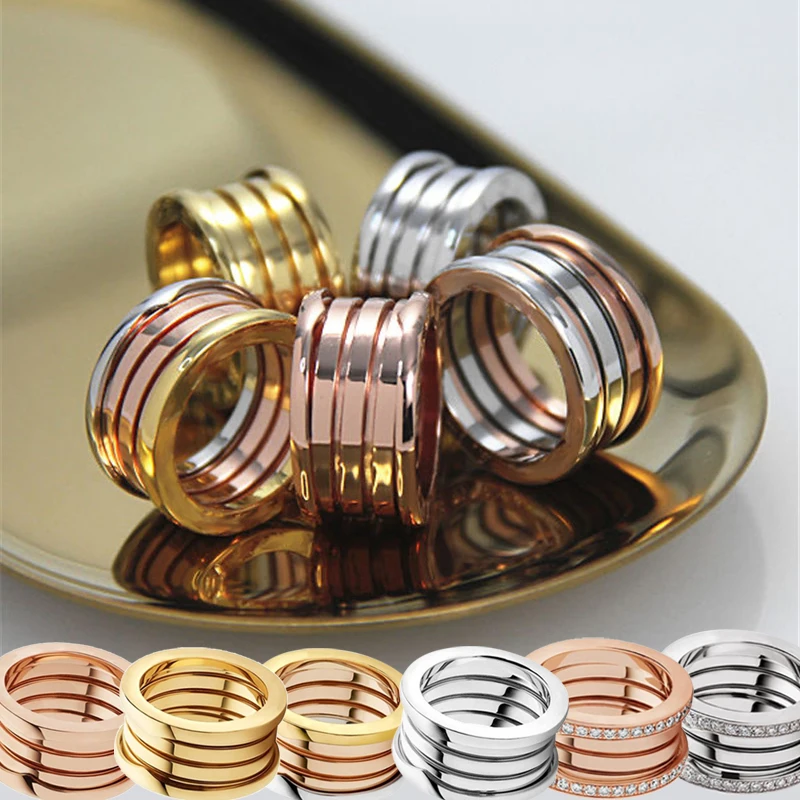 

Classic Spring-shaped Titanium Steel Ring Original Fashion Couple Engagement Ring Jewelry Symbolizes Love 5-10 Roman Numbers