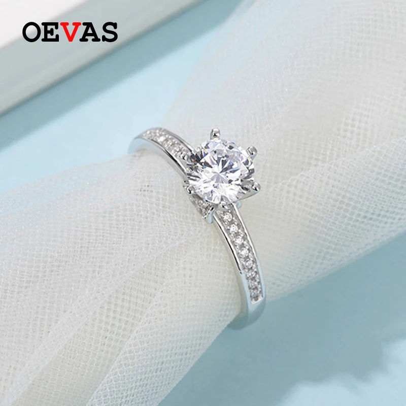 

OEVAS 100% 925 Sterling Silver Real 1 Carat D Color Moissanite Wedding Rings For Women Sparkling Engagement Party Fine Jewelry