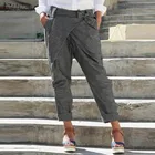 Штаны-шаровары; Женские брюки 2021 ZANZEA с эластичной резинкой на талии Элегантные повседневные брюки для повседневной носки одного цвета с поясом на шнуровке Палаццо размера плюс 5XL