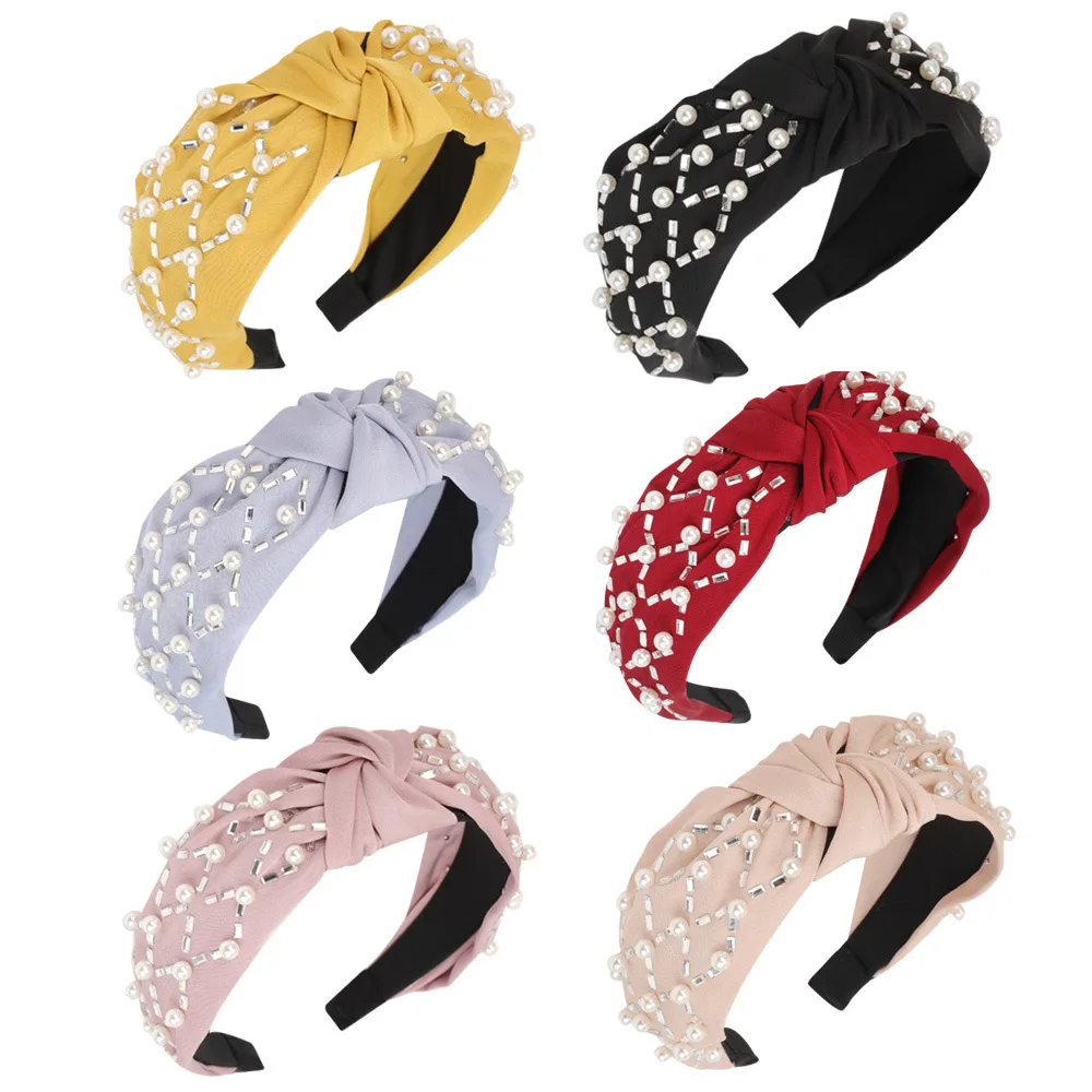 

Oaoleer Fashion Girls Headband Handmade Pearls Ornament Hairband For Women Girls Turban Hair Head Bezel Hair Accessories