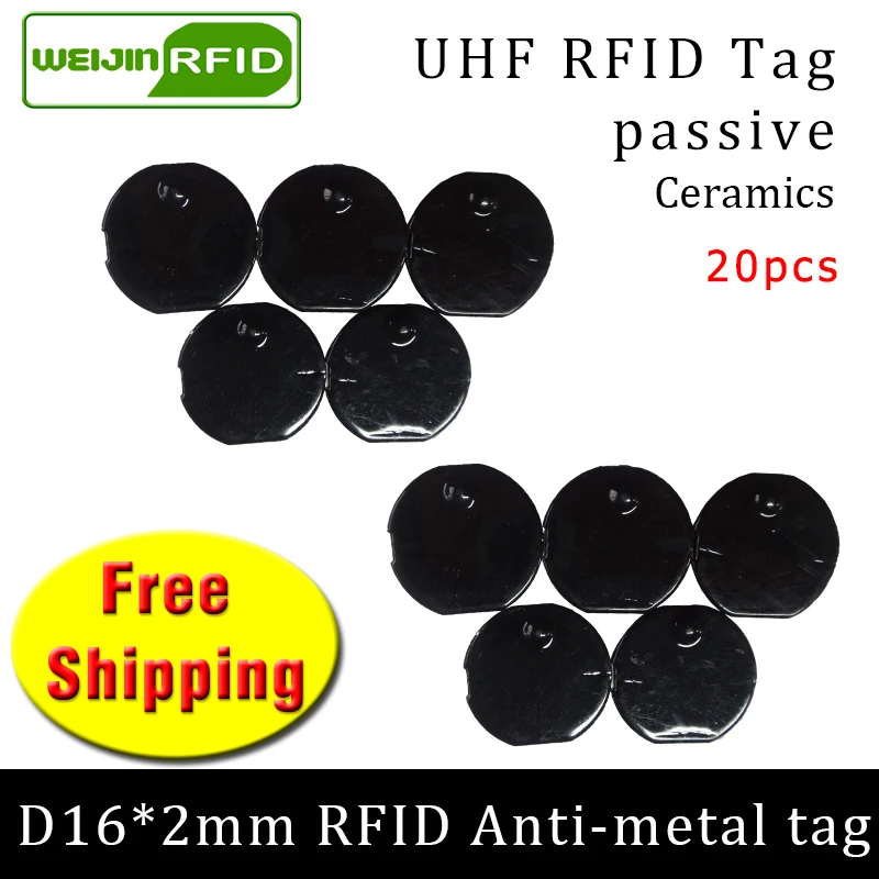 UHF RFID metal tag 915m 868m EPC 6c 20pcs free shipping tools management D16mm*2mm micro circular Ceramics passive RFID tags