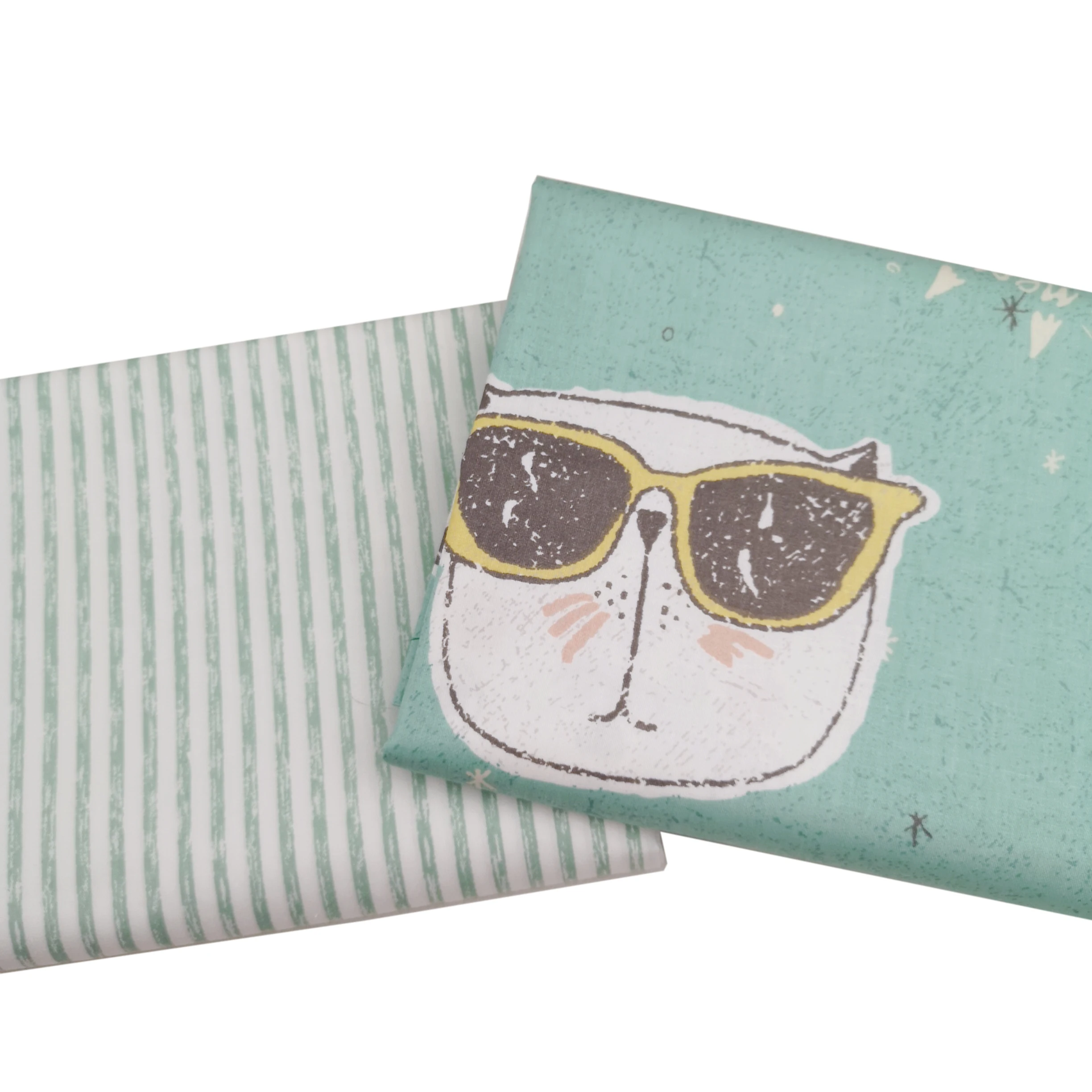 Новая вышитая саржевая 100% полосатая хлопковая ткань с мультяшным котом для шитья