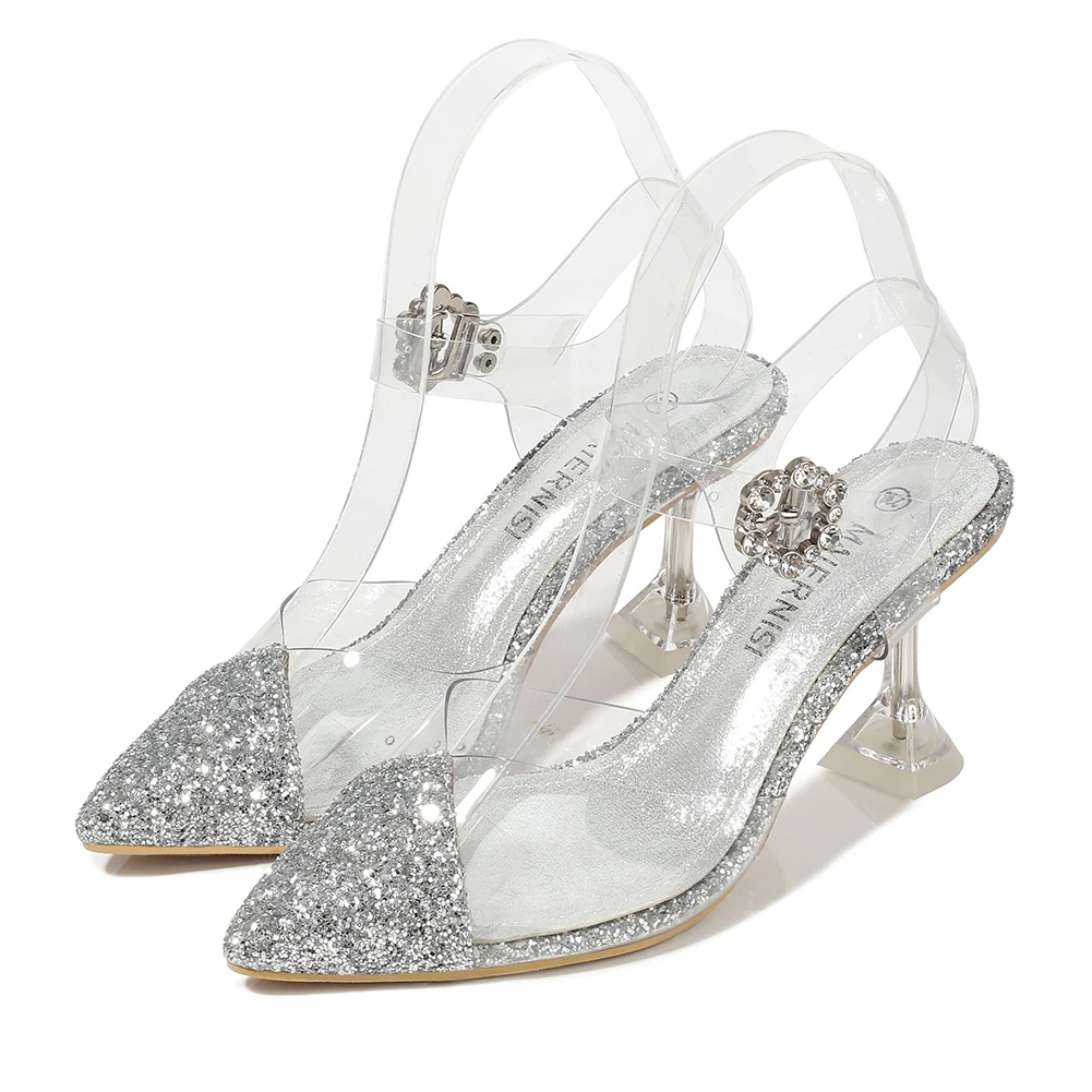 Новый летний золотой и серебряный цвет Женские босоножки в сдержанном стиле ПВХ