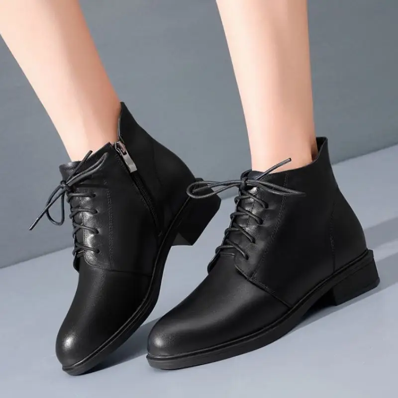 

Rizabina Women Ankle Boots Real Leather Plush Fur Warm Winter Shoes Woman Flats Snow Boots Hot Fur Lady Footwear Size 34-41