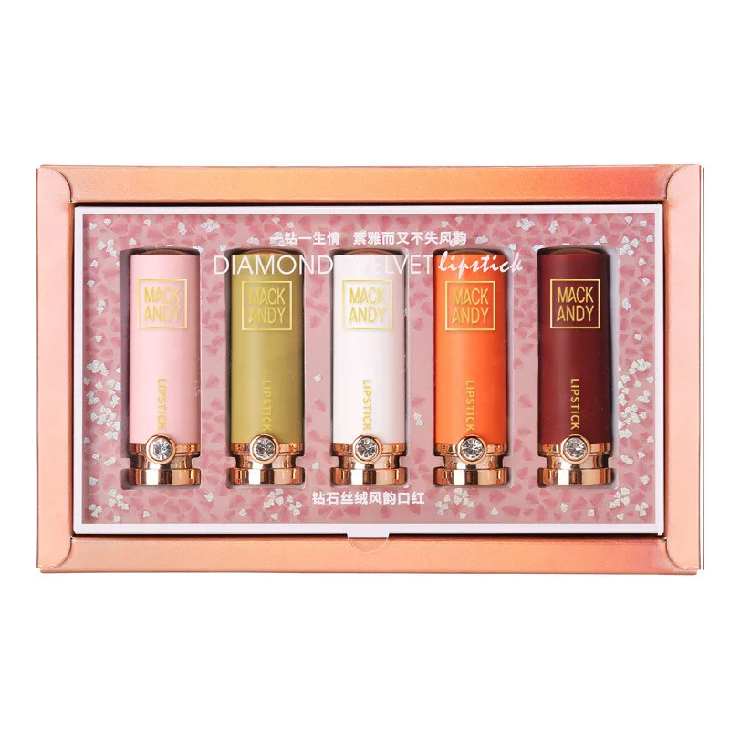 Модный алмазный бархат 5 шт. набор из помад матовая Водонепроницаемая
