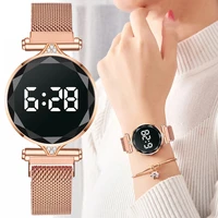 2021 luxury digital magnet watches for women rose gold stainless steel dress led quartz watch female clock relogio feminino