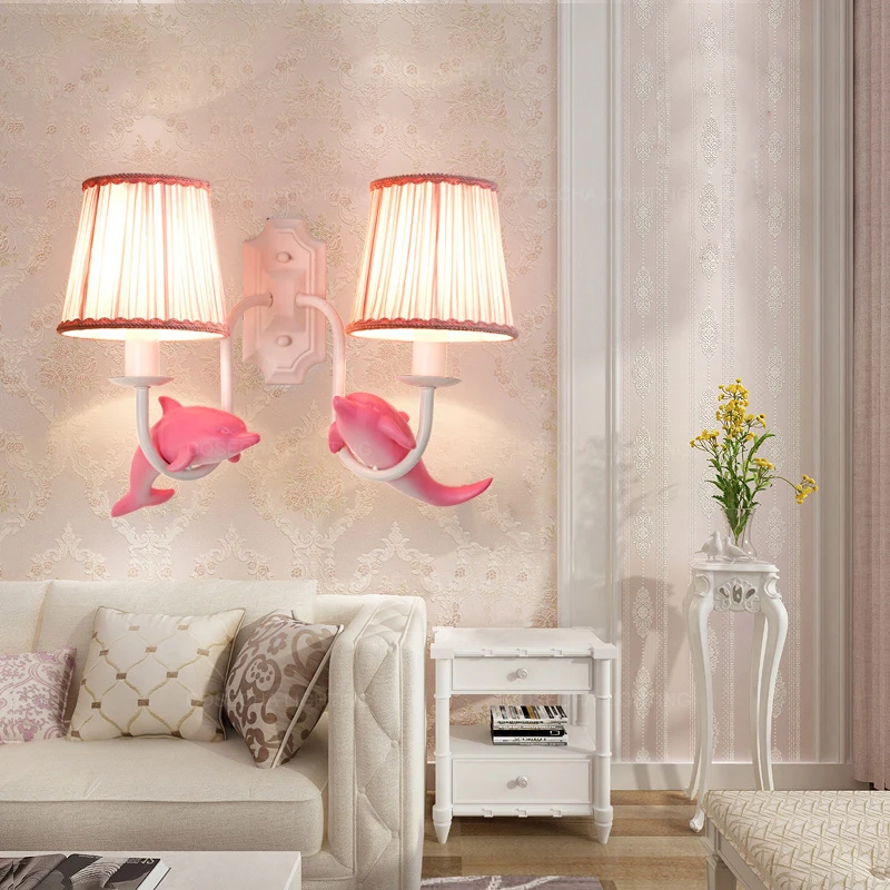Розовые Настенные светильники с тканевым оттенком для детской комнаты милые