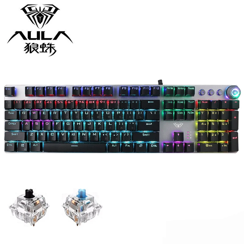 

AULA Mechanical Keyboard 104 keys Blue Black Switch USB Gaming Keyboards for Tablet Desktop Russian Arabic Hebrew Spanish