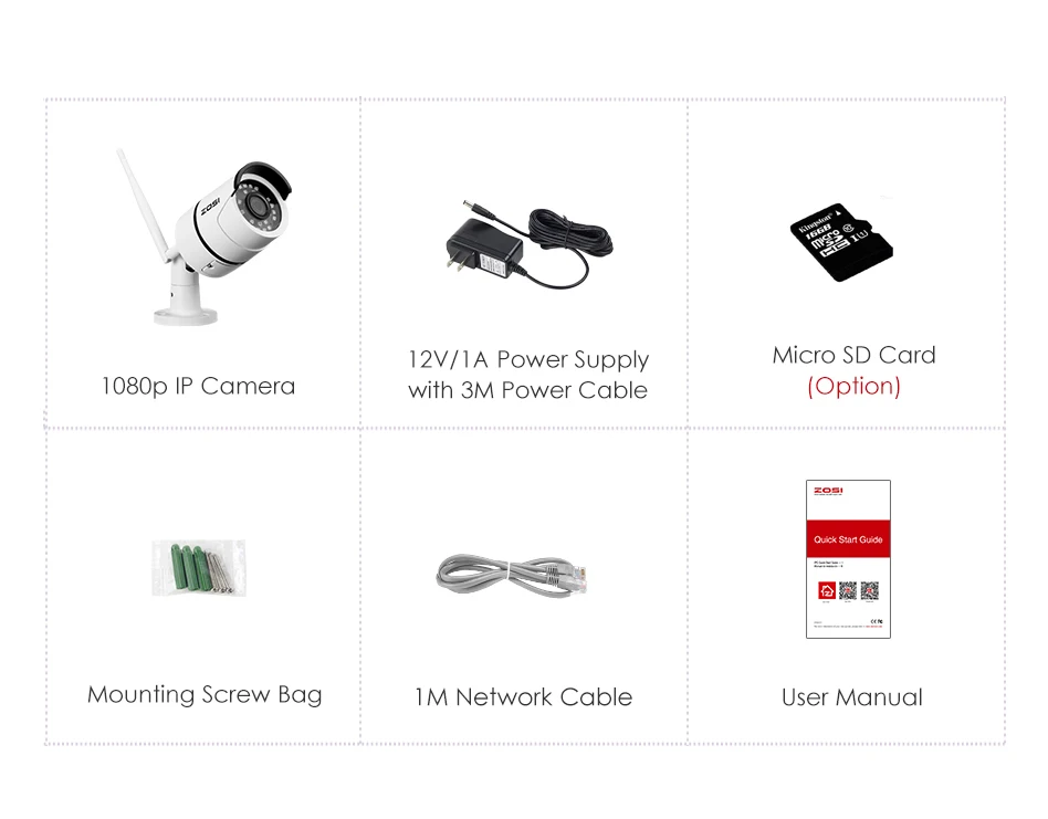 ZOSI WiFi уличная IP камера 1080p HD Водонепроницаемая 2.0MP беспроводная камера безопасности металлическая TF карта Запись P2P видео наблюдение