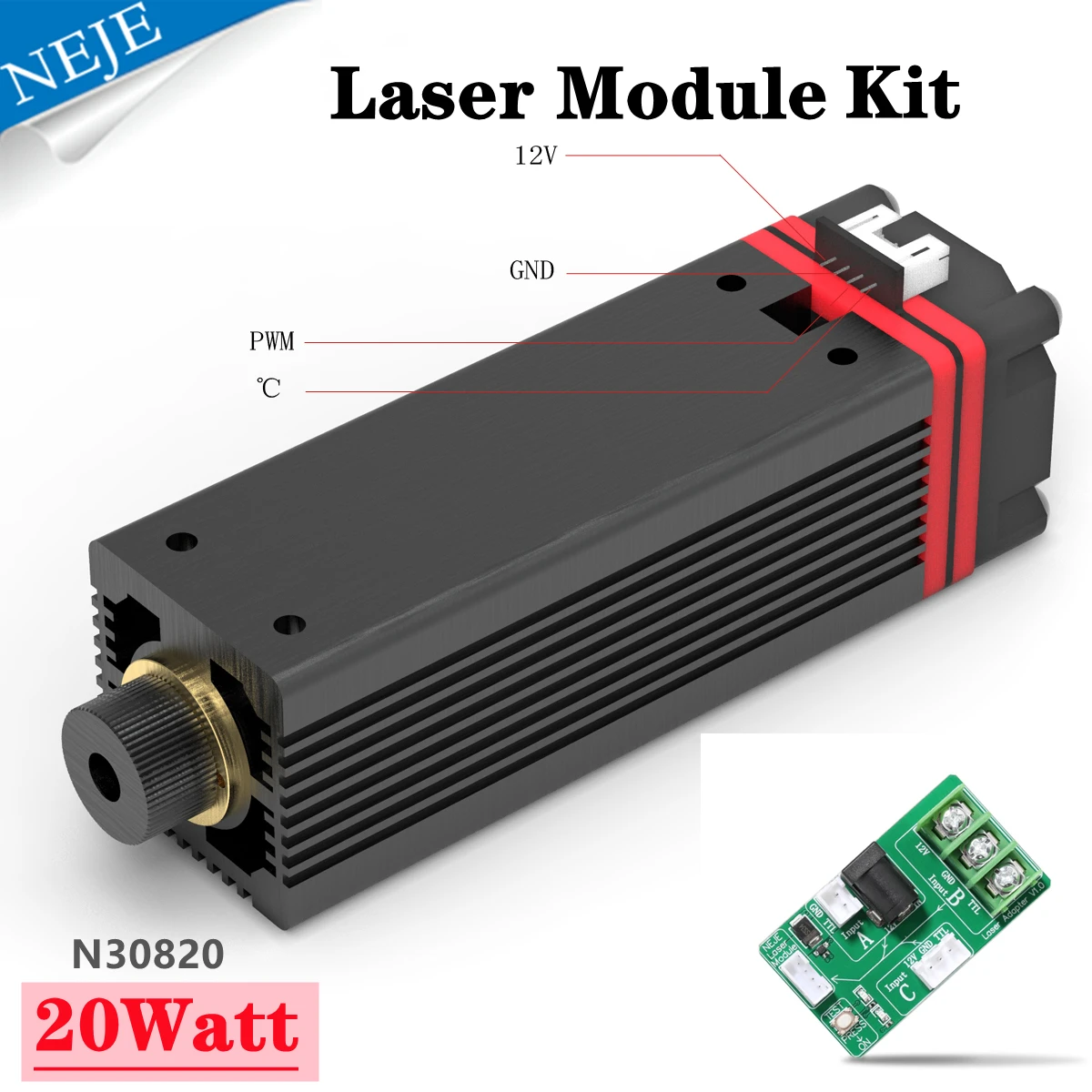 NEJE N30820 20W Laser Head Module For CNC Laser Cutting Engraving Machine 450nm Blue Light Deep Carving and Widely Cutting Tools