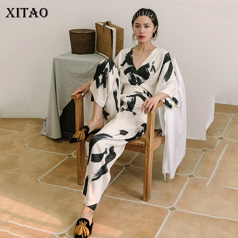 Женский винтажный комбинезон XITAO Облегающий с треугольным вырезом и