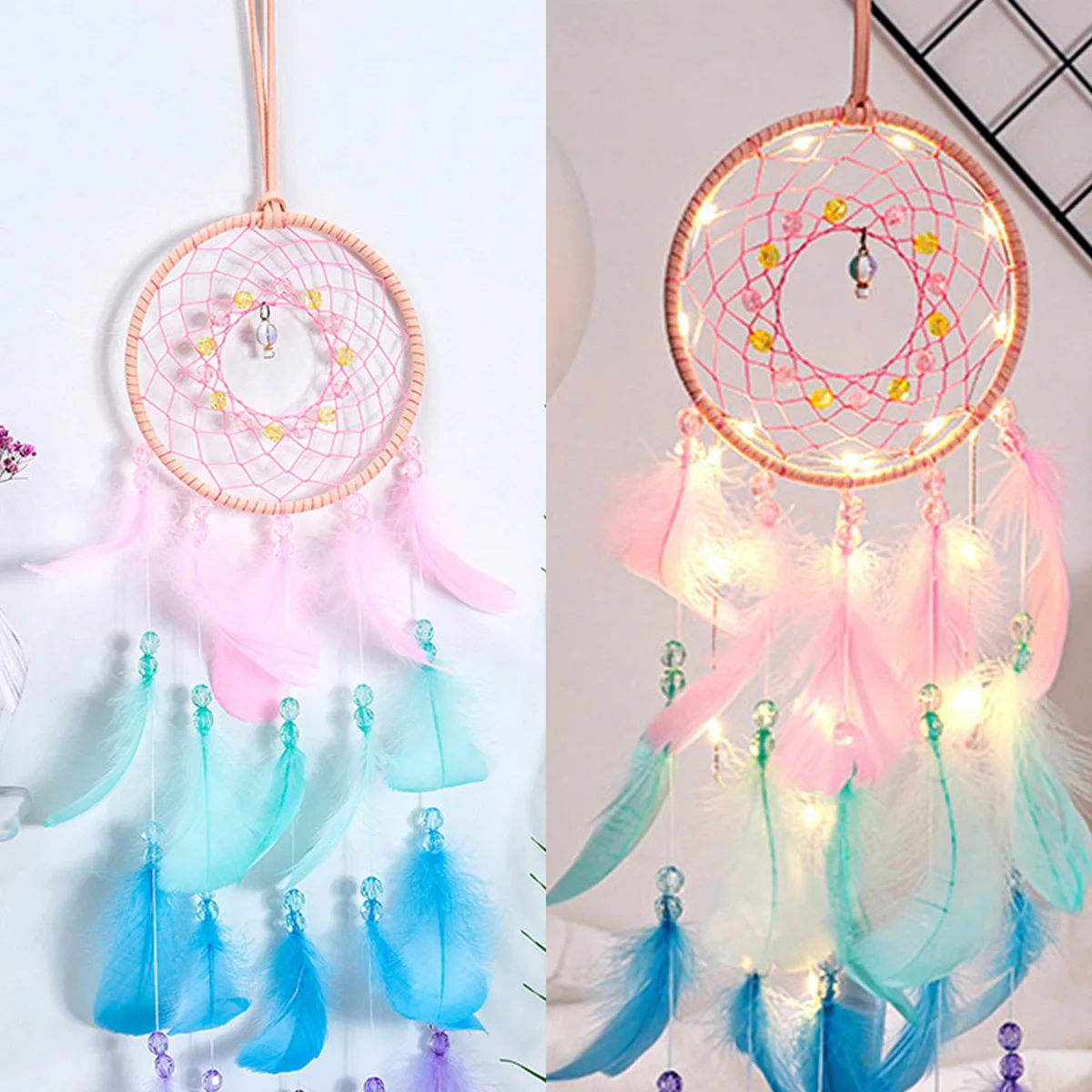 

Colorful Feather Dream Catcher Lights Up Creative Dreamcatcher Girls Special Birthday Gifts Wall Hanging Decor Home Decoration