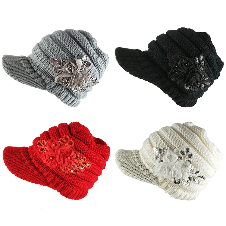 2019 autumn and winter new Europe America Knitted hat women's wool sequin decals earmuffs cap | Аксессуары для одежды