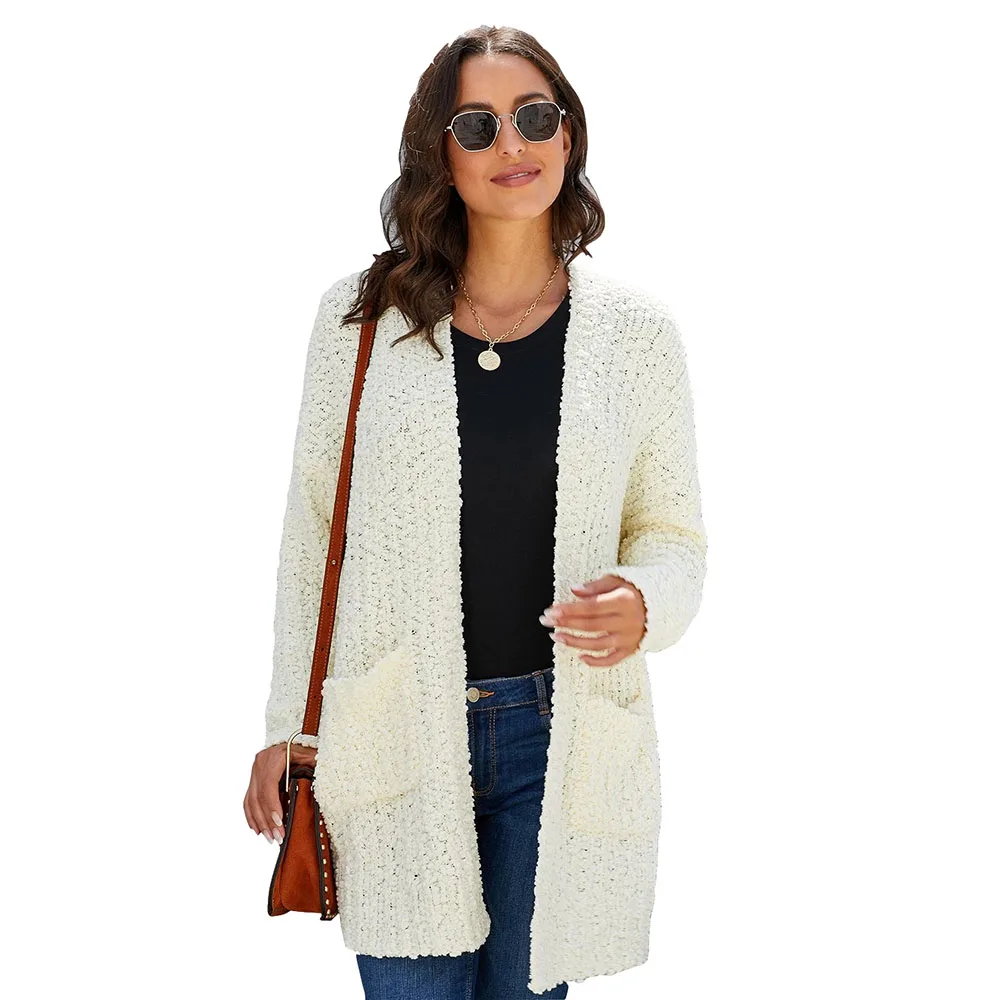 Creamy Sweater SEBOWEL Женский вязаный длинный кардиган свитер Трикотажное изделие пальто с карманами женский свободный кардиган Новинка осень зима - Цвет: Creamy Sweater