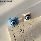 Женское кольцо с геометрическим узором HUANZHI, летнее Открытое кольцо с белым и голубым дьявольским глазом, в Корейском стиле, 2021