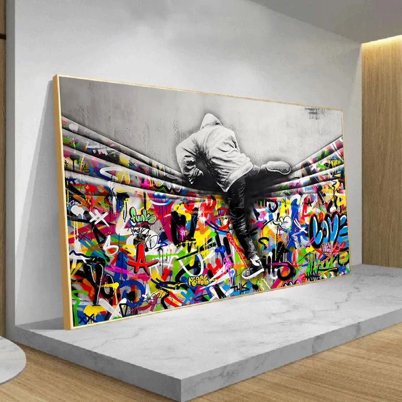 

Graffiti Art Wall Pictures for Living Room Banksy Scenes Girl Street Canvas Paintings Wall Art Posters Prints Home Cuadros Decor