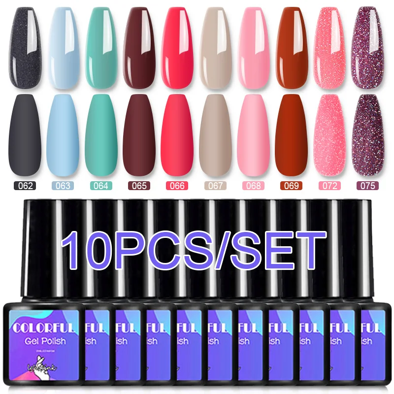 

10/6Pcs/set Gel Nail Polish Set Nail Primer 80 Colors Semi Permanent UV Led Gel Varnish Soak Off Nail Lacquers Base Top Coat