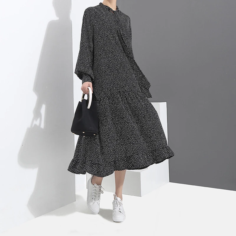 Женское платье в горошек CHICEVER свободное миди большого размера с v образным