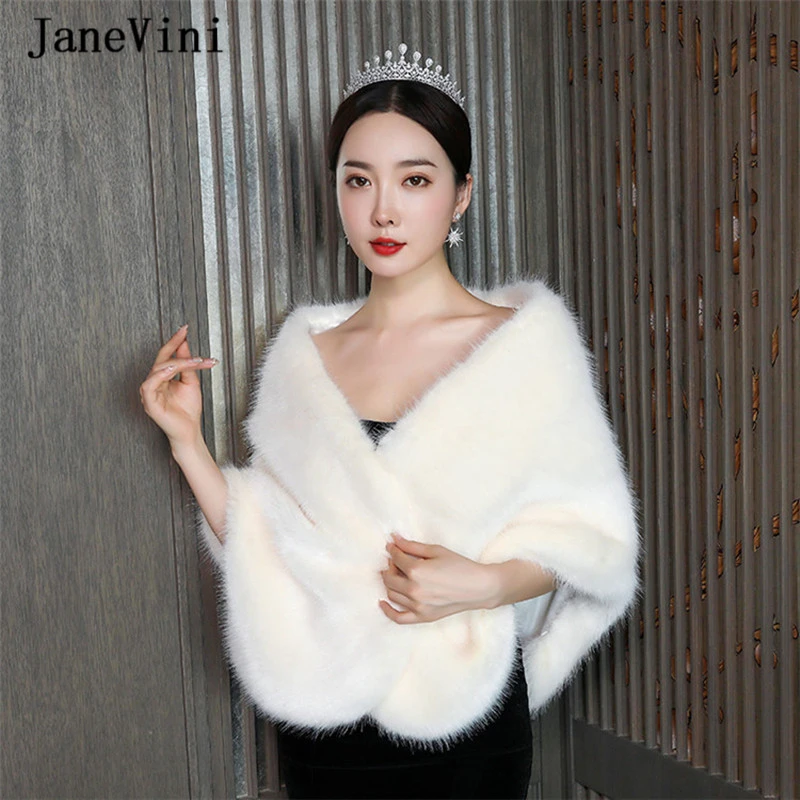 JaneVini Высокое качество Элегантные зимние теплые Свадебные Болеро плащ для женщин