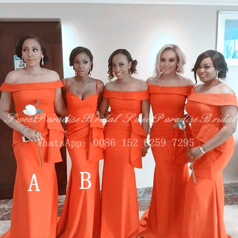 

Женское длинное платье подружки невесты, оранжевое платье с оборками и юбкой-годе, с вырезом лодочкой, платье для свадебной вечеринки, 2021