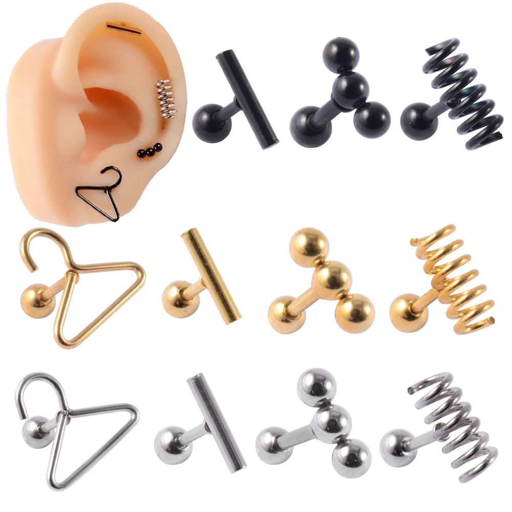 

1pcs Surgical Steel Hanger Ear Studs Ball Spring Earrings Ear Cartilage Helix Lobe Conch Piercing Body Jewelry 16g Fashion Gifts