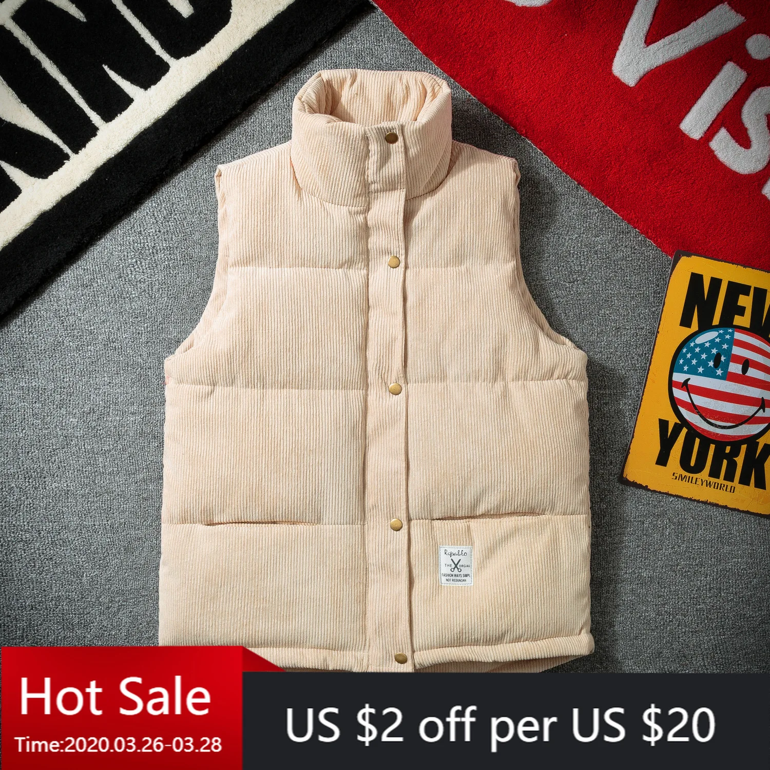 Повседневный однотонный двубортный жилет Apperloth хлопковый ветрозащитный без