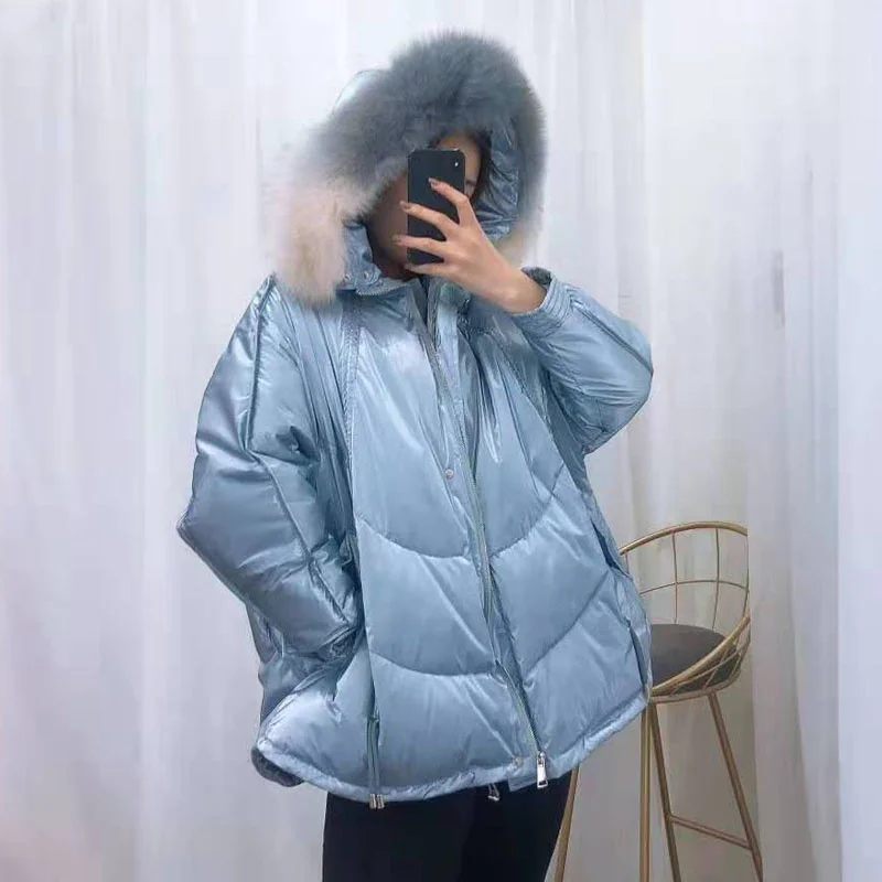 

winter women coat 2021 thick warm outerwear hooded with real fox fur collar down jacket plus size coats parka real fur clothing