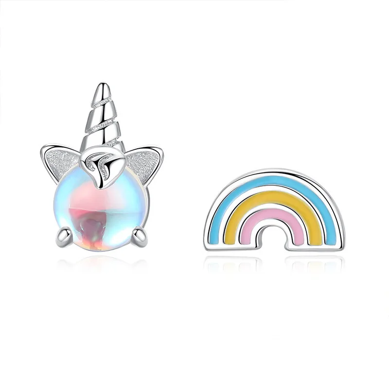 

JrSr новый 100% 925 стерлингового серебра с радужными или в виде единорога, изысканные серьги 2020 женская мода, сделай сам, ювелирное изделие, пода...