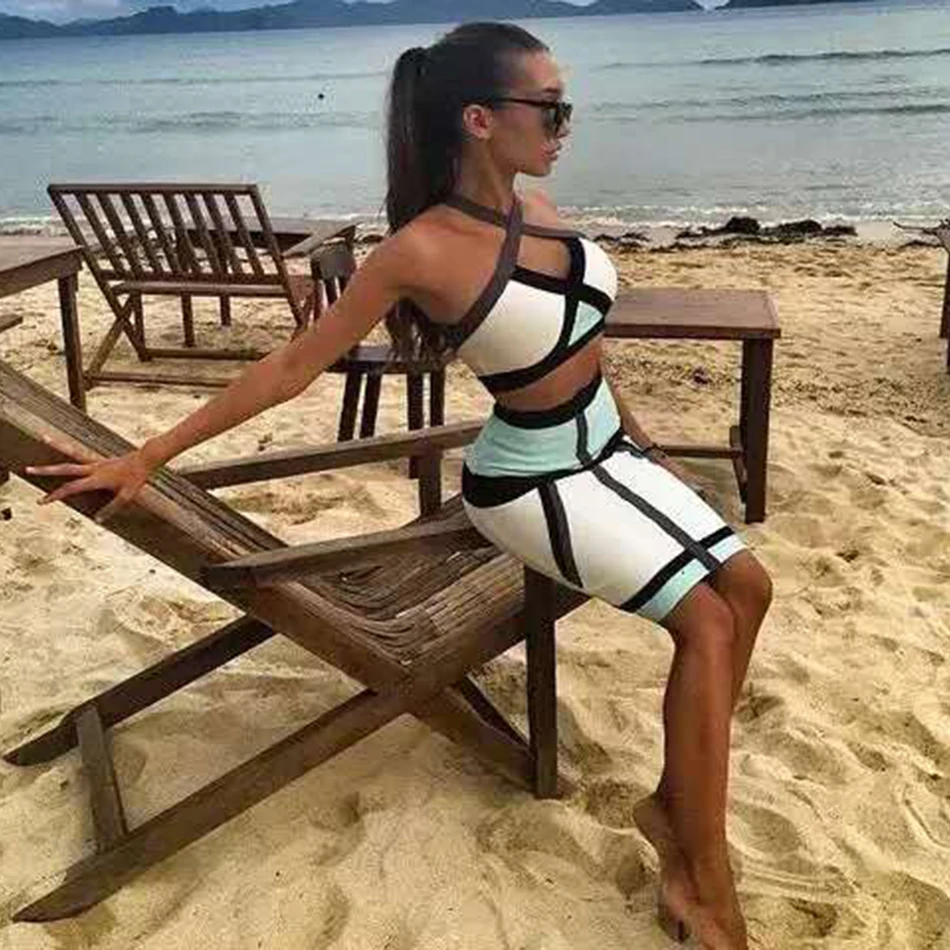 Новинка лета 2020 женское Бандажное платье из 2 частей сексуальное облегающее мини