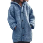 Женский элегантный вязаный свитер, сезон зима-осень 2021, толстые свитера с длинным рукавом, Дамский кардиган с капюшоном и воротником, кардиган, манто