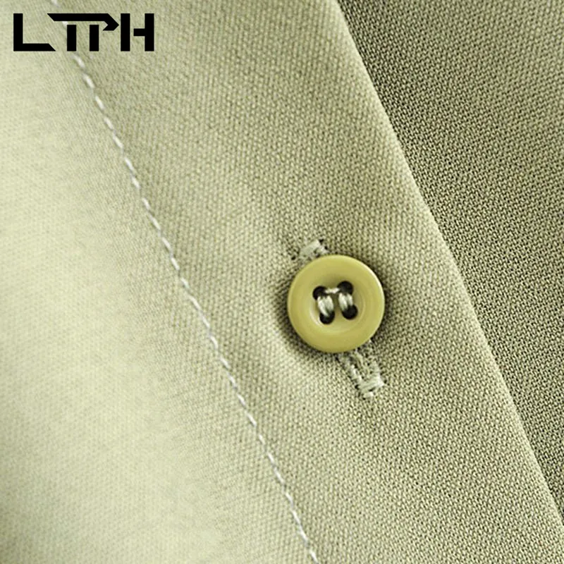 

LTPH simple Solid sashes slim Mid-length shirt dress women Single Breasted elegant Casual pocket dresses 2021 Spring Autumn New