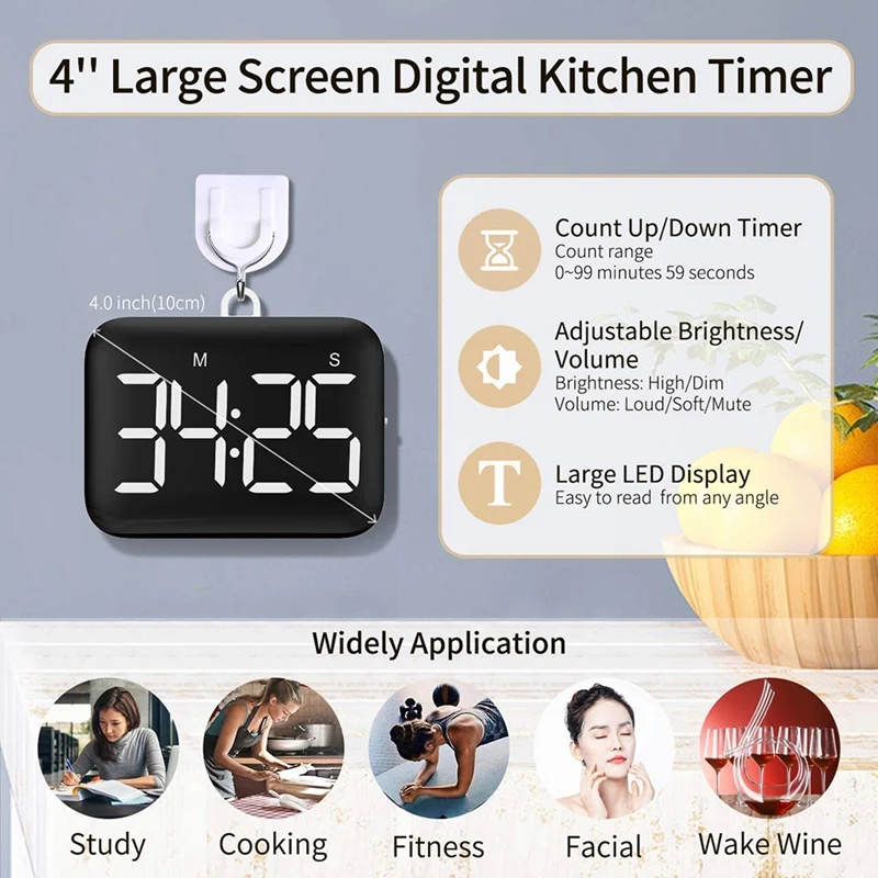 

Digital Kitchen Cooking Timer - Magnetic Countdown Count Up Timer, Easy to Use for Cooking Kitchen Timer Digital