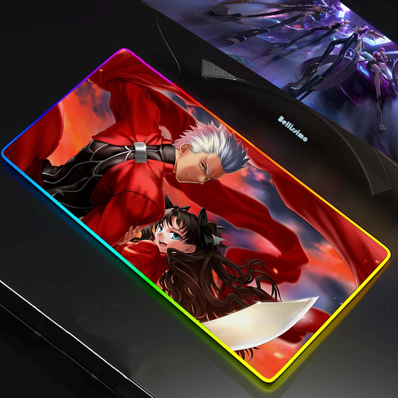 

Mouse Pad Anime Fate Stay Night LED RGB Big Size XL Gamer Anti-slip Rubber Pad Play Mats Gaming for RGB Keyboard Laptop Computer
