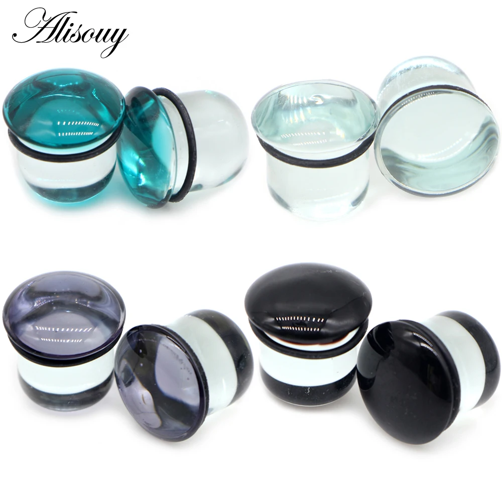 

Alisouy 2pc 6-25mm Glass Ear Expander Stretcher Ear Saddle Plugs Single Flared Tunnel Gauge Helix Earrings Body Piercing Jewelry