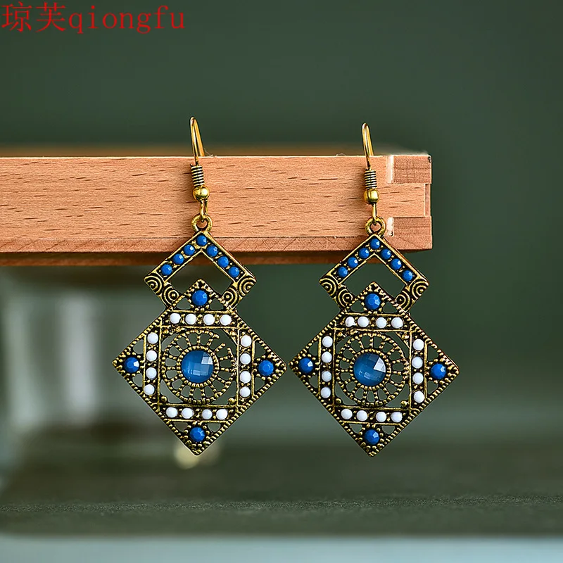 

2021 modern female bohemian exotic colorful rice bead earrings female exaggerated alloy earrings ethnic style