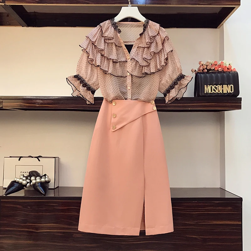 Женская летняя юбка с оборками в горошек |